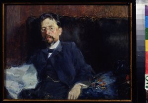Portræt af forfatteren Anton Chekhov (1860-1904) (Portræt af forfatteren A. Chekhov). Maleri af Pyotr Alexandrovich Nilus (Pierre Nilous) (Nilouss) (1869-1940/1943), olie på lærred
