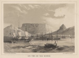 Cape Town og Taffelbjerget, litografi af Sarony und Co. 1855 (chromolitho)