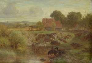 Heste krydser en flod i Ile de France, 1855 af Peter Burnitz