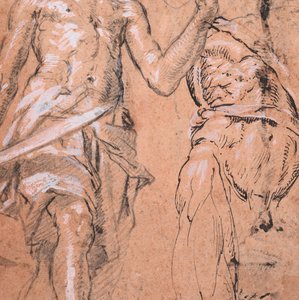 To studier af en stående mand med et sværd Alexander den Store, verso: Studier..., ca. 1601. af Peter Candid
