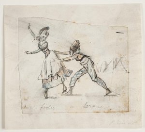 Anine Frölich og Pierre Jean Laurent i et optrin fra Galeottis ballet "Zigeunernes leir", Den kgl. danske Skueplads
