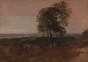 Landskabsstudie ved solnedgang af Peter DeWint