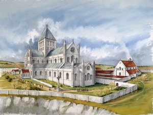 Den gamle Sarum-katedral, c1150, c1990-2010 af Peter Dunn