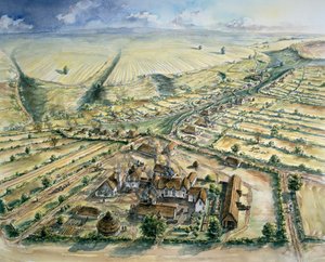 Wharram Percy Medieval Village, slutningen af det 12. århundrede, c1990-2010 af Peter Dunn