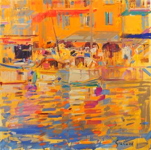 Både i Harbour Saint Tropez af Peter Graham (Contemporary)