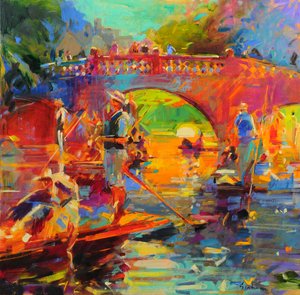 Punts, Clare Bridge af Peter Graham (Contemporary)