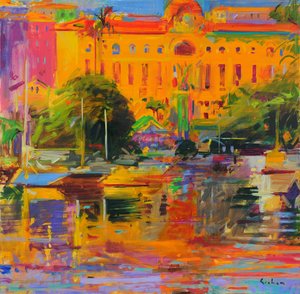 Riviera Reflections-Cannes, 2022 (olie på lærred) af Peter Graham (Contemporary)