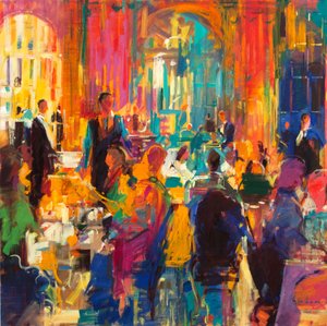 Age of Elegance, The Waldorf, 2021 (olie på lærred) af Peter Graham