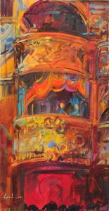 Theatre Delights London, 2021 (olie på lærred) af Peter Graham