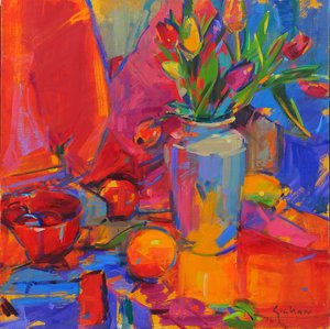 Tulip Odyssey, 2024 (olie på lærred) af Peter Graham