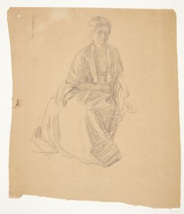 Kunstnerens hustru (Fru Elise P. H.) siddende. Studie til maleriet: Faaborgmuseets Indvielse (1910-11) af Peter Hansen