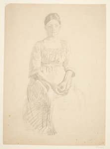 Kunstnerens hustru sidder model til portræt af fru Thora Karl Madsen til maleriet: Faaborgmuseets Indvielse (1910-11) af Peter Hansen
