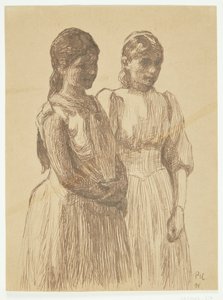 To unge piger. Studie til maleriet "Bal i en provinsby" (Gøteborg kunstmuseum) af Peter Hansen