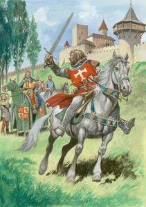 En ridder uden for et slot (gouache på papir) af Peter Jackson