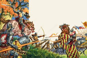 Slaget ved Agincourt i 1415 (gouache på papir) af Peter Jackson