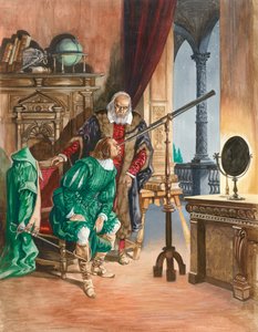 Galileo, nu blind, lader en ven se på stjernerne gennem sit teleskop fra balkonen på sit arbejdsværelse i Pisa af Peter Jackson