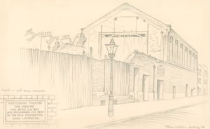 Marylebone Theatre, London, bagsiden af teatret i Mulready Street (oprindeligt Little Church Street) af Peter Jackson