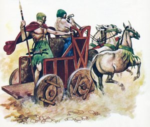 Sumerisk vogn (farve litho) af Peter Jackson