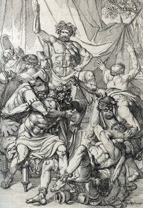 Heptarki: "" repræsentation af den angelsaksiske leder Hengist (5. århundrede), der dræber sine fjender for at grundlægge kongeriget Kent, omkring 461" (Saksisk heptarki: den angelsaksiske leder Hengist (eller Hengest), der dræber sine fjender under invasi af Peter Johann Nepomuck Geiger