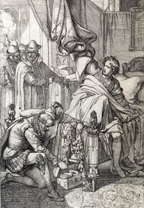 Anholdelsen af Karl af Østrig (1545-1568) (Don Carlos), søn af Filip II af Spanien i 1568 af hans fars mænd (Carlos, prinsen af Asturiens ældste søn og arving efter kong Filip II af Spanien, fængslet af hans far i begyndelsen af 1568) Tegning af en kuglepe