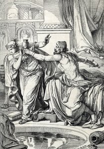 Den gepide prinsesse Rosemonde (død 572) og hendes elsker, morderen af hendes mand, kong Alboin, forgiftede sig selv med den samme kop gift, 572 (Gepid prinsesse Rosamund (eller Rosamunde) og hendes elsker dræber sig selv med den samme kop gift, 572) Tegni af Peter Johann Nepomuck Geiger