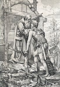 Den unge Odoacre (ca. 433-493) modtager Severins velsignelse, Apotre de Norique, ca. 470 (Odoacer møder munken Severinus af Noricum, der erfarer ham, at han en dag ville blive berømt, 470 ca.) Tegning af en pen tegnet fra "" Historische Memorabilian des af Peter Johann Nepomuck Geiger