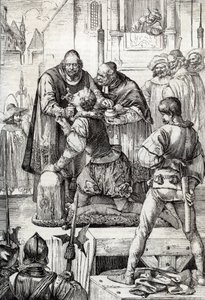 Halvfemsårskrigen (eller Hollands oprør) (1568-1648): dekollering af Lamoral, greve af Egmont, prins af Gavre (1522-1568), hollandsk politiker - Han blev fordømt inden for rammerne af urolighedernes råd ( eller Blodrådet) oprettet af af Peter Johann Nepomuck Geiger