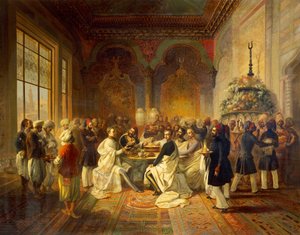 Frokost leveret i Smyrna af Halim Pasha, illustration fra Maximilians rejse af Habsburg og hans bror Charles Louis i Middelhavet, af Peter Johann Nepomuk Geiger