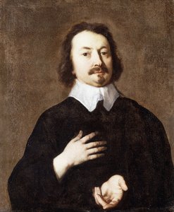 Portræt af en gentleman, halvlang, i sort med hvid krave, af Peter Lely