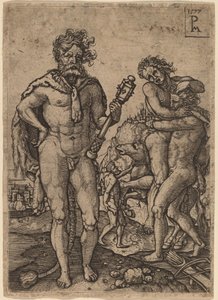 Hercules og Antaeus af Peter Maes after Heinrich Aldegrever