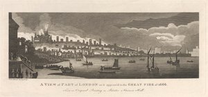 En udsigt over en del af London, som den så ud i den store brand i 1666