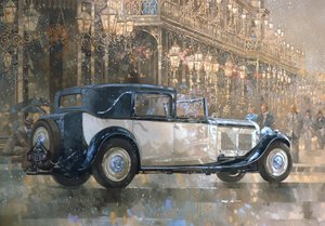 Julelys og 8 liter Bentley (olie på lærred) af Peter Miller