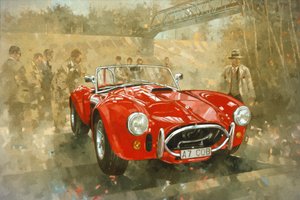 Cobra at Brooklands (olie på lærred) af Peter Miller