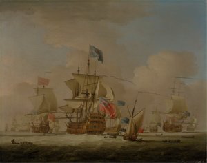 Britiske krigsmænd og en slup af Peter Monamy