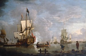 The Morning Gun: HMS Peregrine off Rochester (olie på lærred)