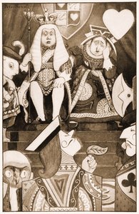 Kongen og Dronningen af Hjerter sad på deres trone, illustration til Lewis Carrolls Alices Adventures in Wonderland, 1901