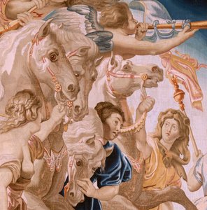 flamsk gobelin. Serien Eukaristiens triumf. Kirkens triumf (El Triunfo de la Iglesia). Ottende gobelin i serien. Model Peter Paul Rubens. 1626-1628. Fremstilling Jan II Raes, Bruxelles af Peter Paul (after) Rubens