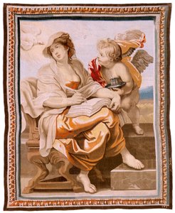 flamsk gobelin. Serien Eukaristiens triumf. Visdom er inspireret af Helligånden (La Sabiduría inspirada por el Espíritu Santo). Nittende gobelin i serien. Model Peter Paul Rubens. 1626-1628. Fremstilling Jacob II Geubels, Bruxelles af Peter Paul (after) Rubens
