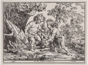 Spædbarnet Kristus og Sankt Johannes leger med et lam, gravering af Christoffel Jegher (1596-1653), efter 1632 (træsnit) af Peter Paul (after) Rubens