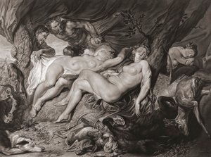 Sovende Diana og hendes nymfer spioneret af satyrer. (Print)