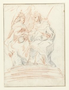 Konge og en dronning på en trone, bag dem står Fama Kristus og Maria af Peter Paul Rubens (possibly)