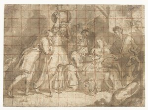 Tilbedelse af hyrderne af Peter Paul Rubens (school of)