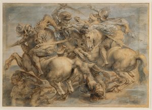 Slaget ved Anghiari (brunt blæk, sort sten, pensel, pen, fremhævet med gouache og blyhvidt) af Peter Paul Rubens