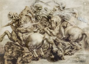 Slaget ved Anghiari, efter Leonardo da Vinci (pen og blæk med vask på papir) af Peter Paul Rubens