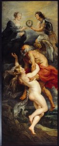 Medicis cyklus: "" Veritens triumf""" Kong Ludvig XIII og Dronning Mary af Medici repræsenteret i toppen af allegorierne om Tid og Veriten. Maleri af Pierre Paul (Pierre-Paul) Rubens (eller Peter Paul eller Petrus Paulus) (1577-1640) (ec.flam.) af Peter Paul Rubens