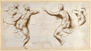 Fire kvindelige nøgenbilleder rundt om et bassin (pen og blæk på papir) af Peter Paul Rubens