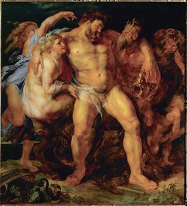 Herkules, beruset, ført af en nymfe og en satyr, ca. 1612-14 (maleri på egetræ) af Peter Paul Rubens