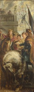 Kongerne Clothar og Dagobert strides med en Herald fra kejser Mauritius. Skitse til højaltertavle, St. Bavo, Gent, 1611 af Peter Paul Rubens