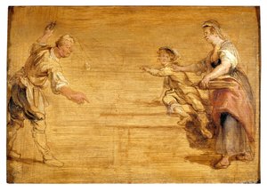 Køkkenpige, slagter og dreng omkring et bord (olie på lærred) af Peter Paul Rubens