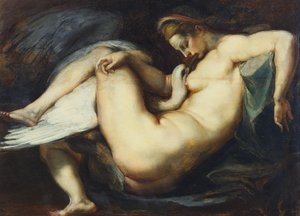 Leda og svanen (olie på panel) af Peter Paul Rubens